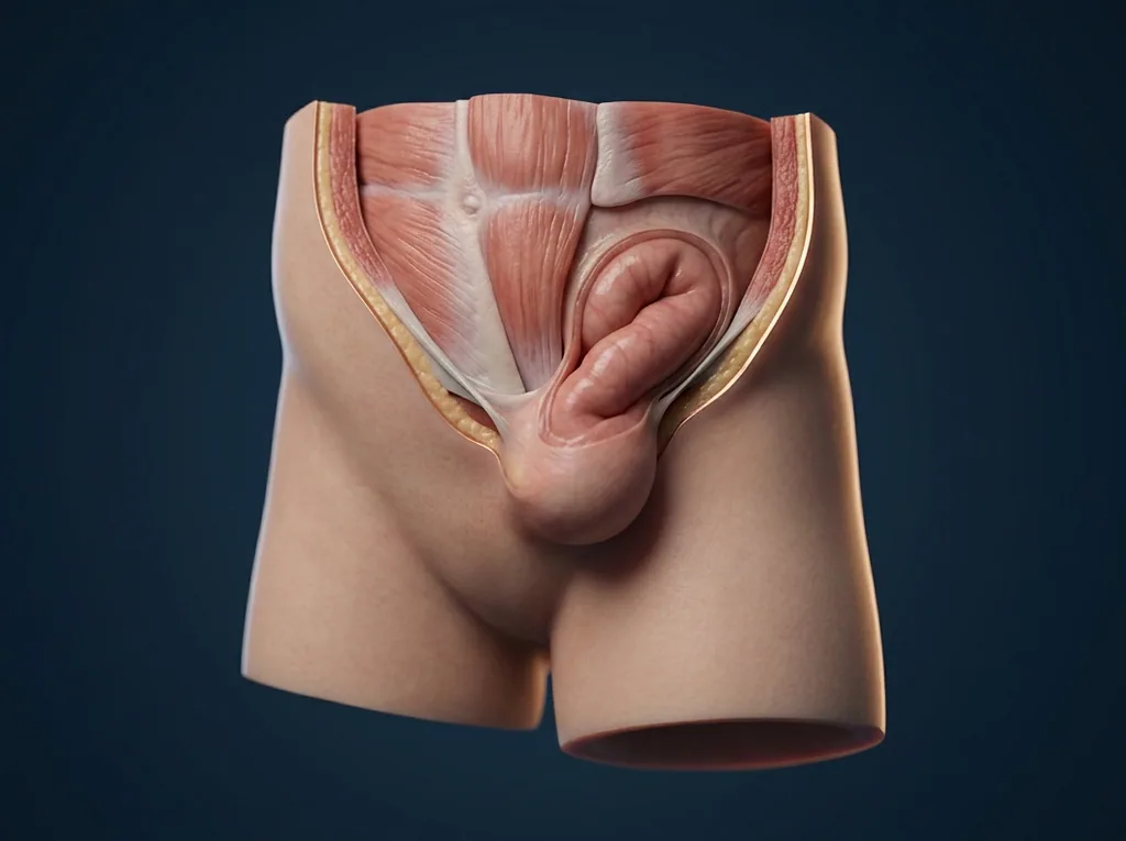 Ilustração anatômica — Hérnia Inguinal na Criança
