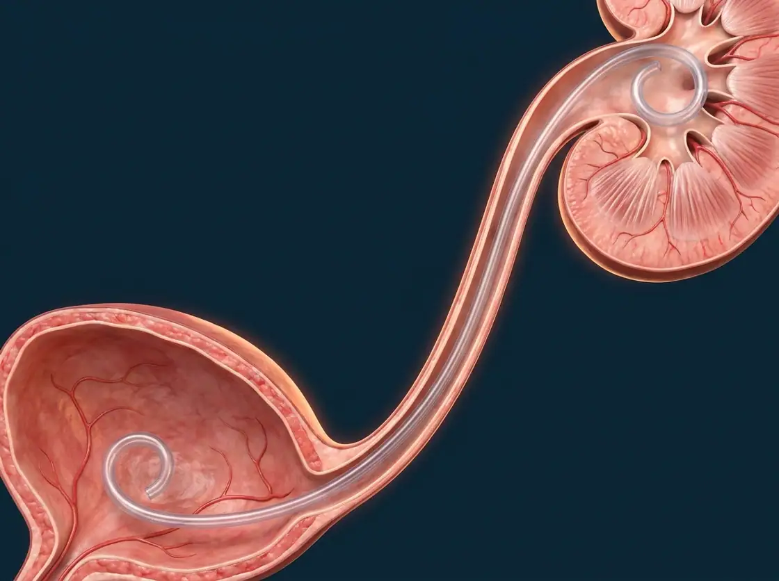 Ilustração — Stent Duplo J (Cateter Ureteral)